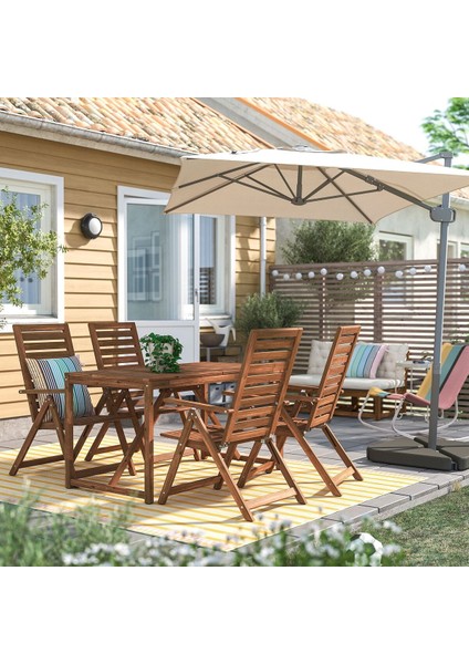 Yemek Masası ve Ayarlanabilir Sandalye Seti, Açık Kahverengi, Mindersiz, 4 Sandalyeli fiyatları