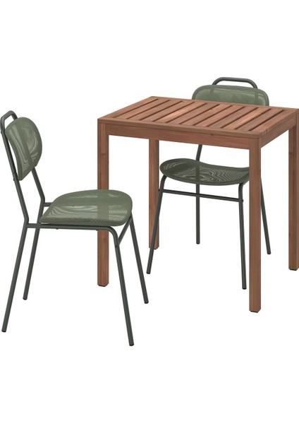 Masa ve Sandalye Seti, Açık Kahverengi-Yeşil, Mindersiz, 2 Sandalyeli