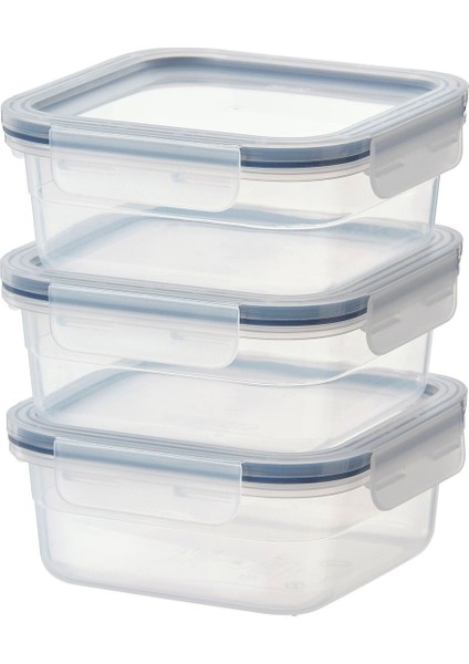 Plastik Saklama Kabı Seti, Şeffaf, 750 Ml, Kare, 3 Parça