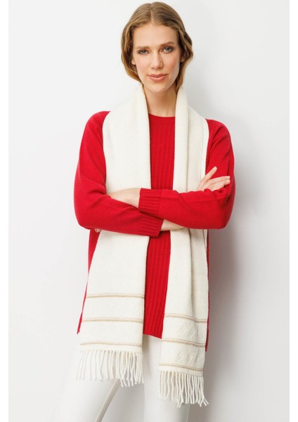 Kadın Simli Jakarlı Püsküllü Yün Kaşkol Kemik fiyatları