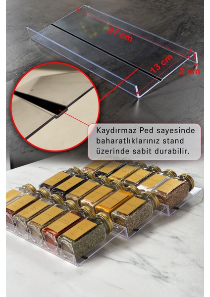 18'li Şeffaf Pleksi Standlı Cam Baharatlık Seti Kapaklı Etiketli Baharatlık Takımı MH02GLD18 fiyatları