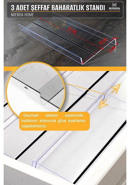 18'li Şeffaf Pleksi Standlı Cam Baharatlık Seti Kapaklı Etiketli Baharatlık Takımı MH02GLD18