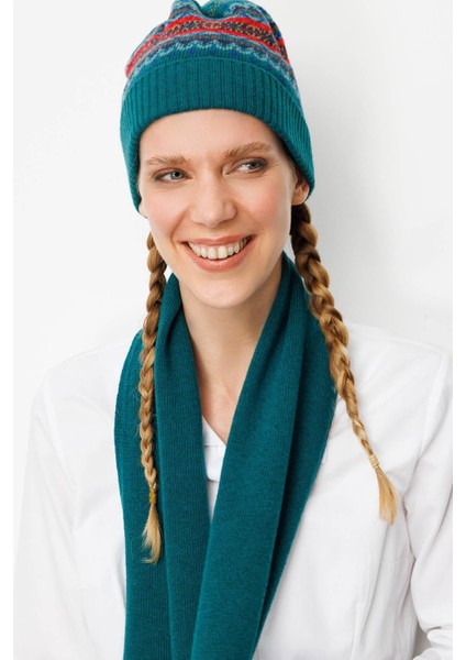 Kadın Kenarları Jakarlı Püsküllü Yün Kaşkol K.ö.başı modelleri