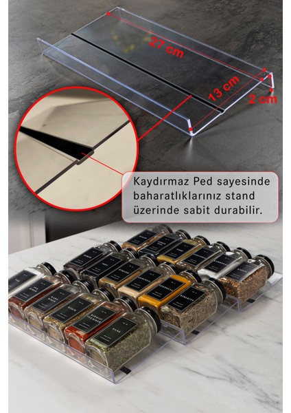18'li Şeffaf Pleksi Standlı Cam Baharatlık Seti Kapaklı Etiketli Baharatlık Takımı MH02SYH18 fiyatları