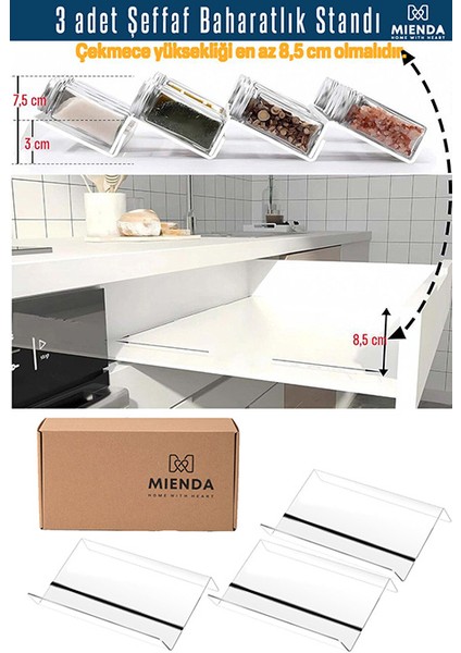 18'li Şeffaf Pleksi Standlı Cam Baharatlık Seti Kapaklı Etiketli Baharatlık Takımı MH02SYH18