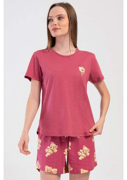 Pamuklu Kadın Kısa Kol Şortlu Pijama Takım , 409083