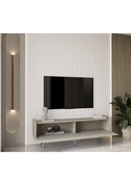 Rigel Kum Taşı Rengi Mdf 2 Kapaklı (Düşme Kapak) Ahşap Ayaklı Country Tv Ünitesi modelleri