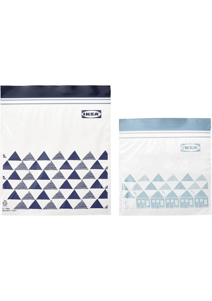 Kilitlenebilir Buzdolabı Poşeti, Mavi-Açık Mavi, 1 Lt ve 0,4 Lt, 60 Adet