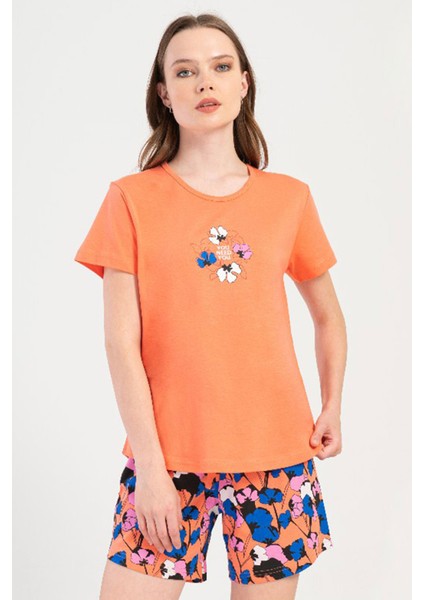 Pamuklu Kadın Kısa Kol Şortlu Pijama Takım , 408041