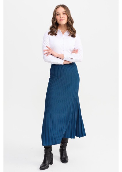 Kadın Pileli Triko Etek Indigo fırsatları