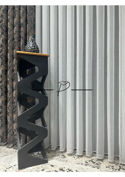 Tül Perde Simli Balık Sırtı Desen Ultra Dökümlü Etek Kurşun Sarımlı