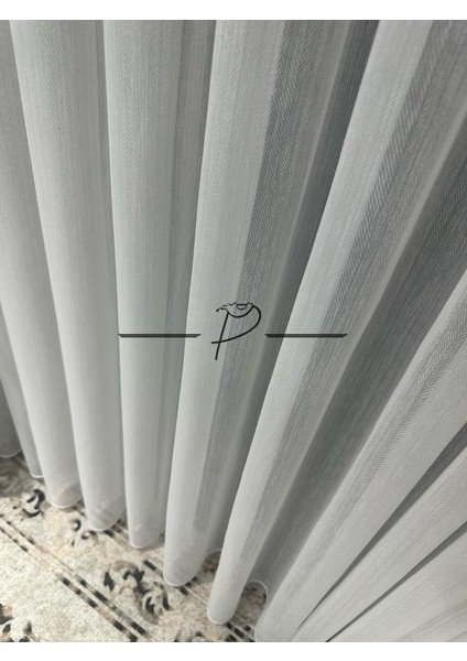 Tül Perde Simli Balık Sırtı Desen Ultra Dökümlü Etek Kurşun Sarımlı