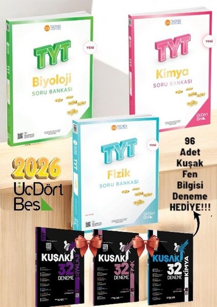 345-2026 Tyt Fizik Kimya Biyololoji Soru Bankası Fen Bilimleri Sayısal Set+Tyt 96 Deneme Set Hediye