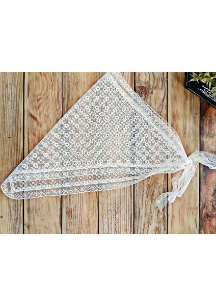 Kendinden Bağlamalı - Dantel Kumaş Bandana – Üçgen Form, El Yapımı