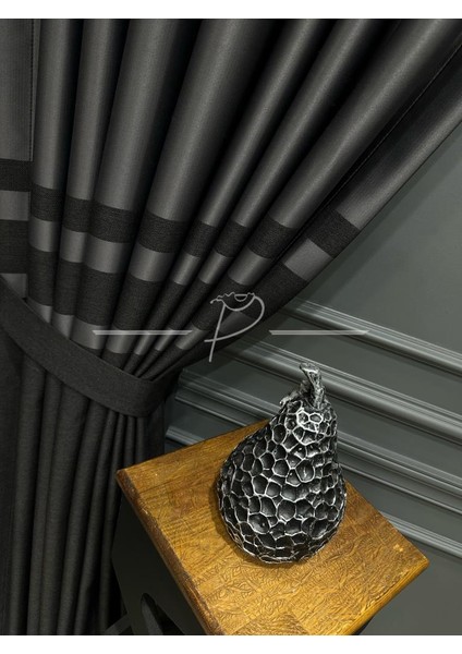 Blackout Karartma Taç Marka Keten Saten Sıralı Bantlı Fon Perde Fünit Desen