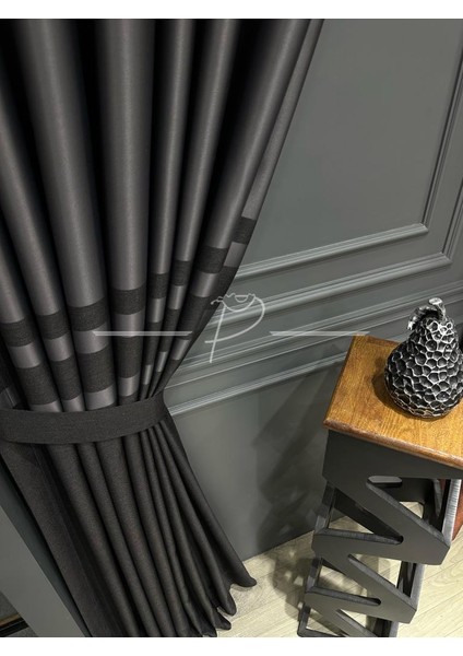 Blackout Karartma Taç Marka Keten Saten Sıralı Bantlı Fon Perde Fünit Desen