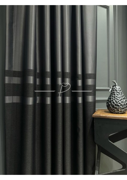 Blackout Karartma Taç Marka Keten Saten Sıralı Bantlı Fon Perde Fünit Desen