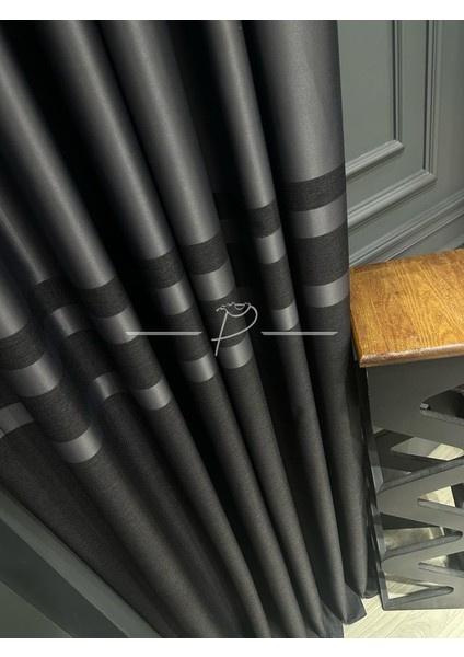 Blackout Karartma Taç Marka Keten Saten Sıralı Bantlı Fon Perde Fünit Desen