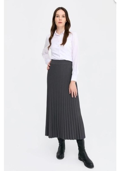 Kadın Pileli Triko Etek Antrasit