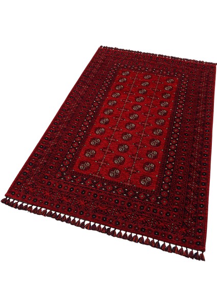 Buhari Bhr 04 Red Kaymaz Tabanlı Ince Afgan Desenli Halı