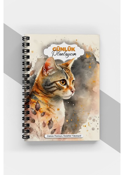 Kedi Tasarım Günlük Planlayıcı - 90 Sayfa - Süresiz Ajanda (A5) Tarihsiz Planlama Defteri