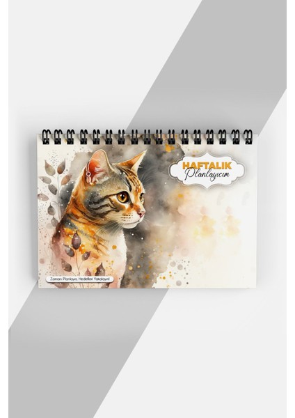 Kedi Tasarım Haftalık Planlayıcı - Süresiz Ajanda (A5) Tarihsiz Planlama Defteri