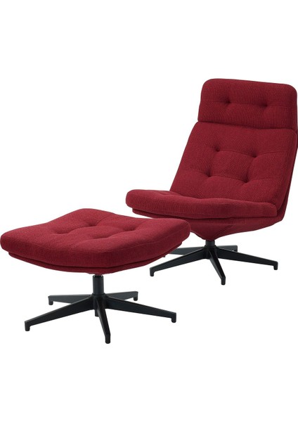 Tekli Koltuk ve Puf, Lejde Kırmızı-Kahverengi