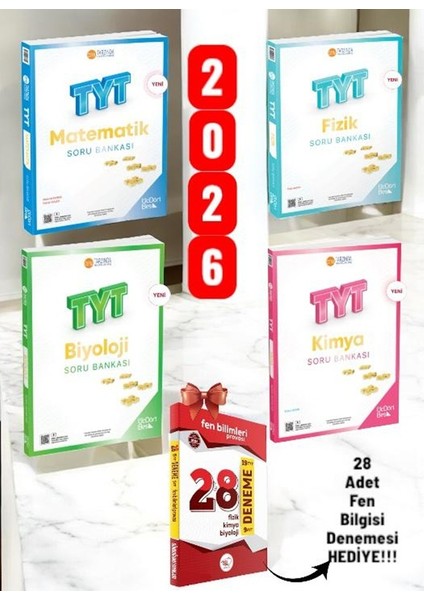 345-2026 Tyt Matematik-Fizik-Kimya-Biyololoji Soru Bankası 4'lü Sayısal Fen Set ve 28 Adet Deneme
