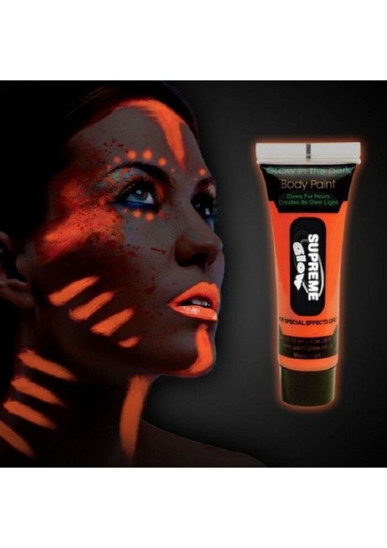 Parlak Neon Turuncu Glow Yüz ve Vücut Boyası, Fosforlu ve Parıldayan Etki