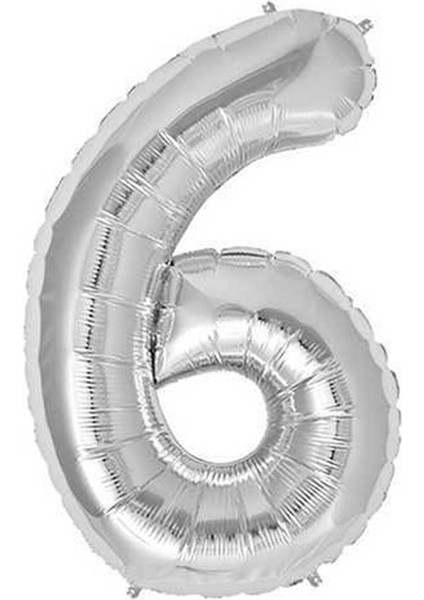 Gümüş Rakam 6 Balon, 40CM, 16 Inch, Paket:1, EN:25CM, BOY:40CM
