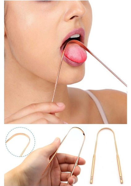 Hijyenik Dil Kazıyıcı, Temizleme ve Sıyırıcı, Bakır Hilal Tasarımı, Bej Renkli Ürün