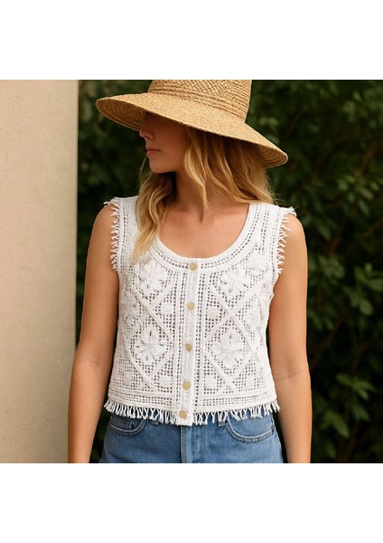 Rengastyle Kadın Dantel Detay Düğmeli Triko Yelek fiyatları