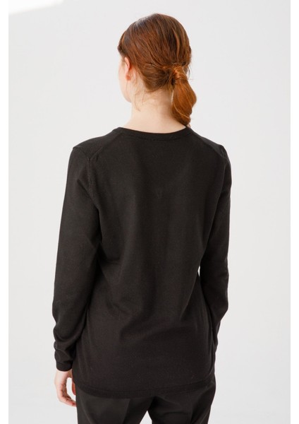 Kadın Ligralı Uzun Kol Basic V Yaka Bluz Siyah indirimleri