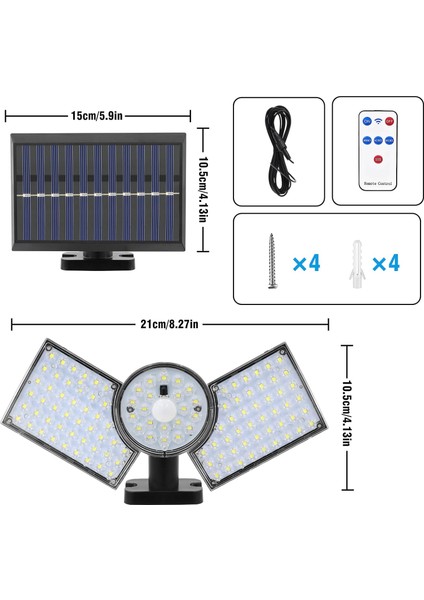 112 LED Güneş Enerjili Kumandalı 3 Çalışma Modlu Çift Başlıklı Bahçe,garaj,teras Sokak Lambası modelleri