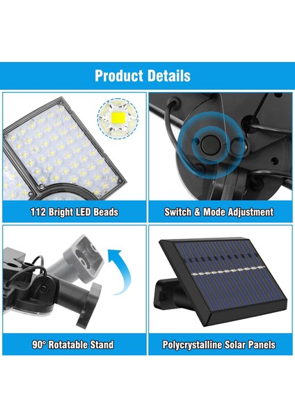 112 LED Güneş Enerjili Kumandalı 3 Çalışma Modlu Çift Başlıklı Bahçe,garaj,teras Sokak Lambası fırsatları