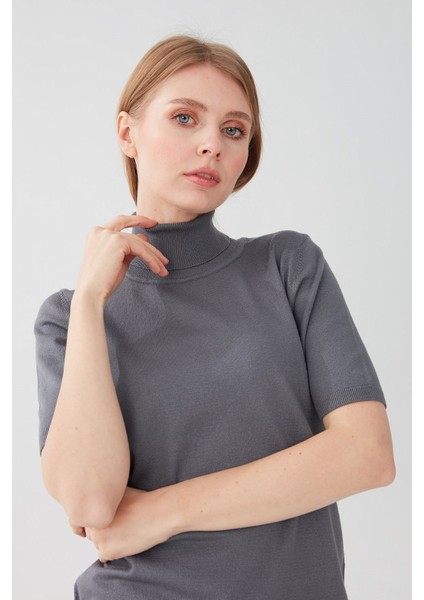 Kadın Likralı Kısa Kollu Tam Balıkçı Bluz Koyu Füme fiyatları