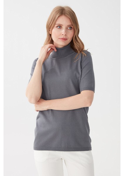 Kadın Likralı Kısa Kollu Tam Balıkçı Bluz Koyu Füme fırsatları