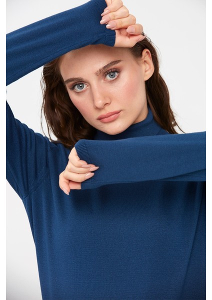 Kadın Likralı Uzun Kollu Basic Tam Balıkçı Bluz Indigo fiyatları