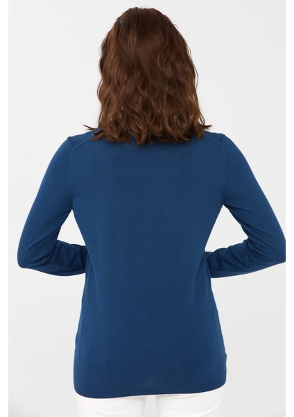 Kadın Likralı Uzun Kollu Basic Tam Balıkçı Bluz Indigo modelleri