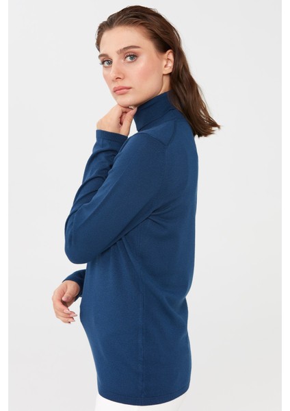 Kadın Likralı Uzun Kollu Basic Tam Balıkçı Bluz Indigo indirimleri