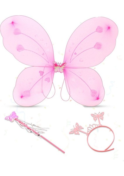 Toz Pembe Kelebek Kanadı Tacı ve Sopası, 50X37 Cm, Şık ve Zarif Dekorasyon Ürünü