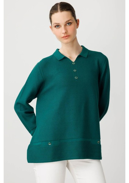 Kadın Polo Yaka Sahte Cepli Bluz Ö.başı