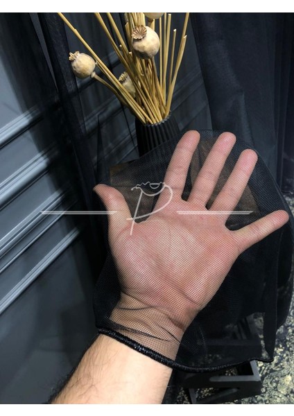 Tül Perde Siyah Grek Tül Etek Kurşunlu (1 E 2.5 Normal Pileli)