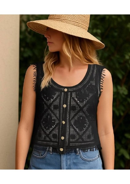 Rengastyle Kadın Dantel Detay Düğmeli Triko Yelek fiyatları