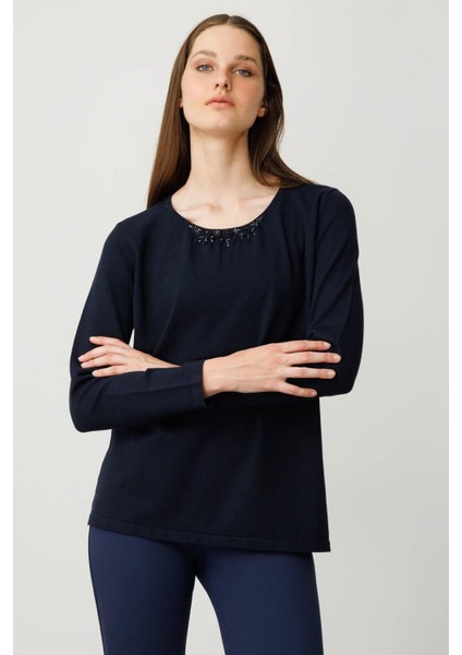 Kadın Sıfır Yaka Dantel Çiçek Işlemeli Ligralı Bluz K.lacivert fiyatları