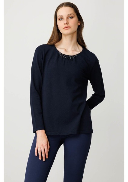 Kadın Sıfır Yaka Dantel Çiçek Işlemeli Ligralı Bluz K.lacivert modelleri