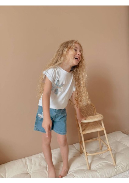 Yigit Butik Aplike Çiçekli Kot Şortlu Kız Çocuk Takım fiyatları