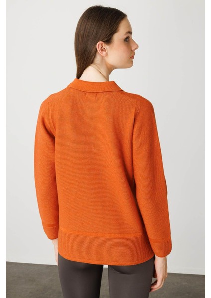 Kadın Polo Yaka Sahte Cepli Bluz Turuncu modelleri