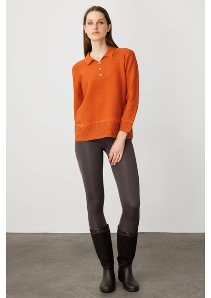 Kadın Polo Yaka Sahte Cepli Bluz Turuncu indirimleri
