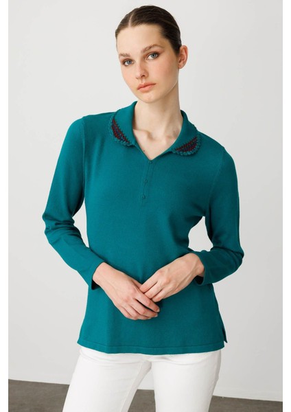 Kadın Polo Yaka Likralı Bluz A.Ö.Başı